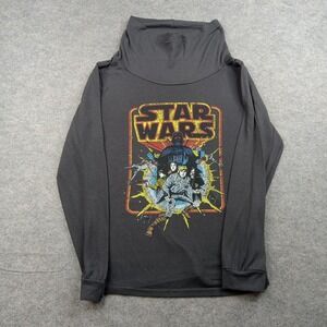 Star Wars Shirt Mens Medium Black Long Sleeve Cowl Neck Darth Vader Graphic Tee